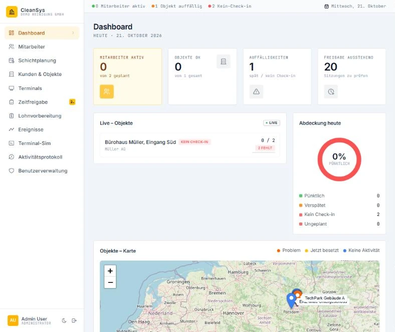 CleanSys dashboard