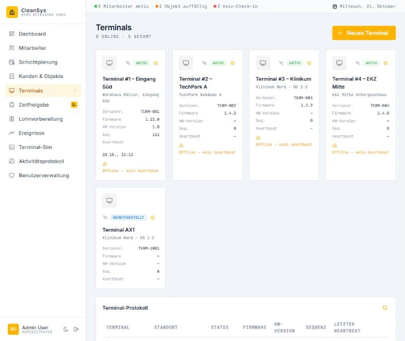 CleanSys terminal overview
