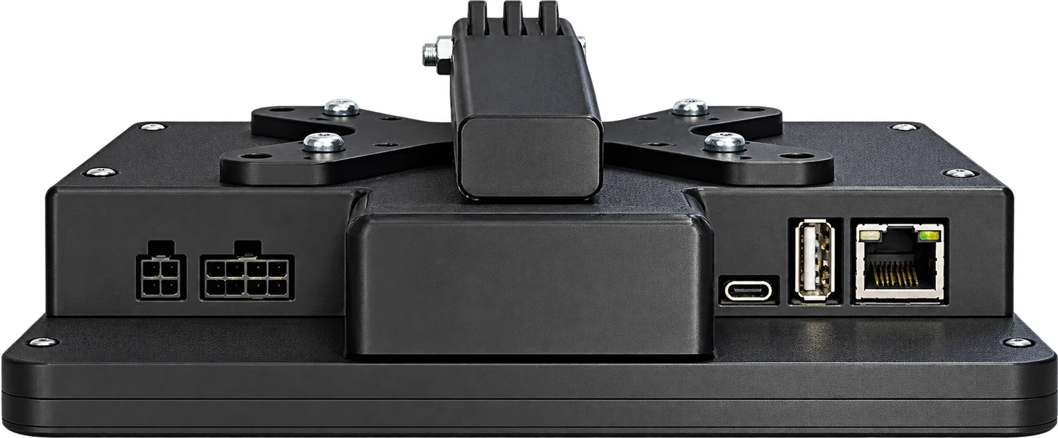 Rear view of the fareOpen F9XX with VESA mount and connector panel